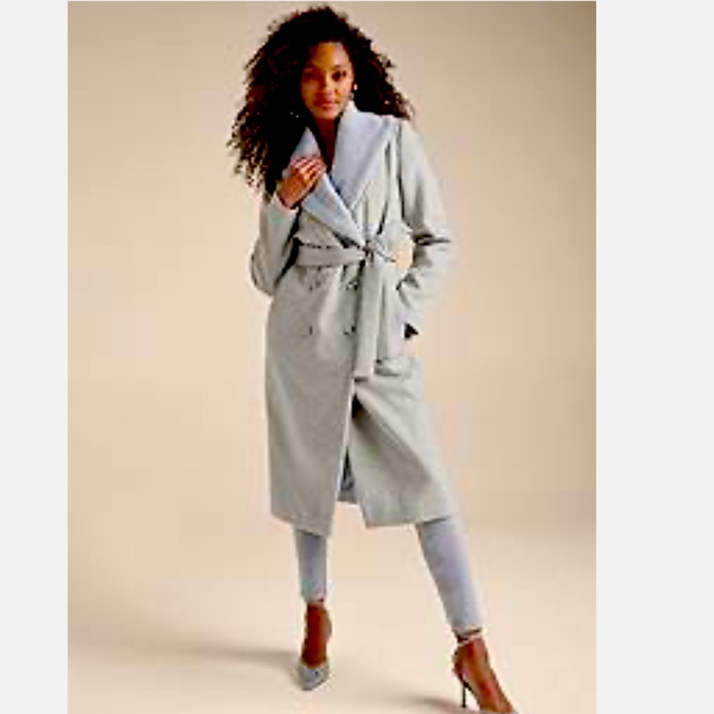 Warm Gray Sweater Collar Classy Wrap Coat
